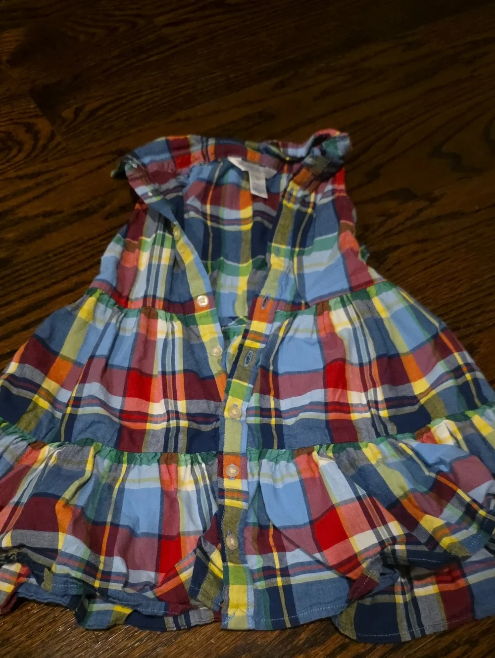 Ralph Lauren Girls Plaid Button-Front Ruffle Dress - Red, Blue, Yellow, Green